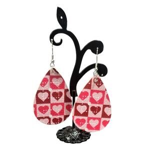 Boutique New faux leather teardrop patchwork hearts drop earrings